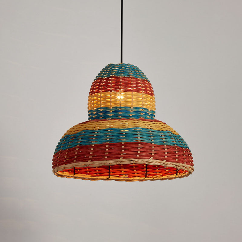 Hand-Woven Rattan Ceiling Suspension Lamp Asian 1 Head Multi-Colored Pendant Light Fixture
