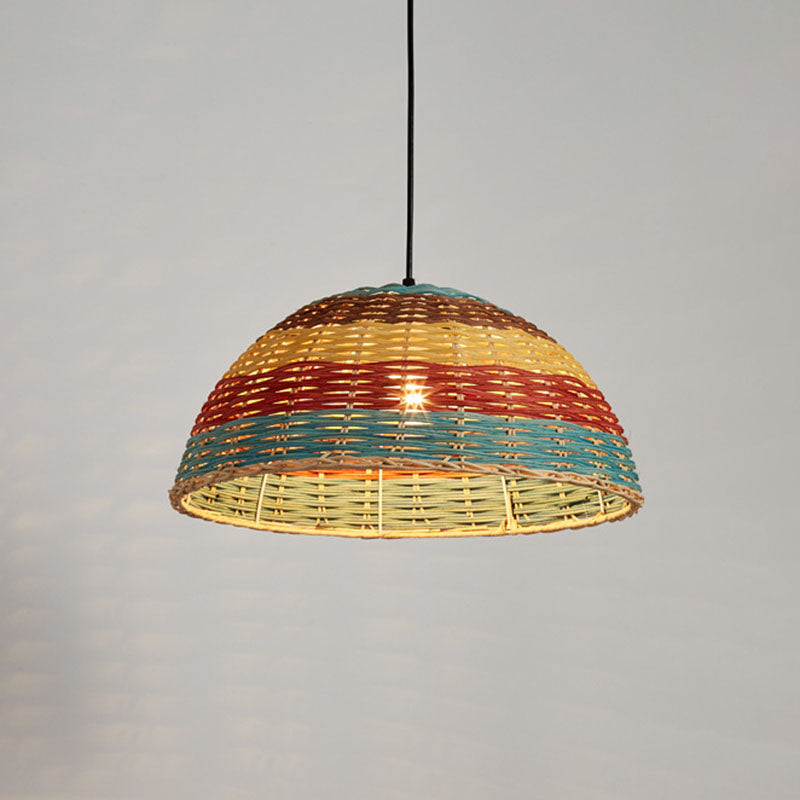 Hand-Woven Rattan Ceiling Suspension Lamp Asian 1 Head Multi-Colored Pendant Light Fixture
