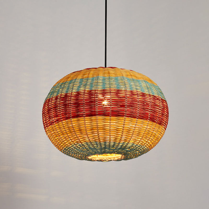 Hand-Woven Rattan Ceiling Suspension Lamp Asian 1 Head Multi-Colored Pendant Light Fixture
