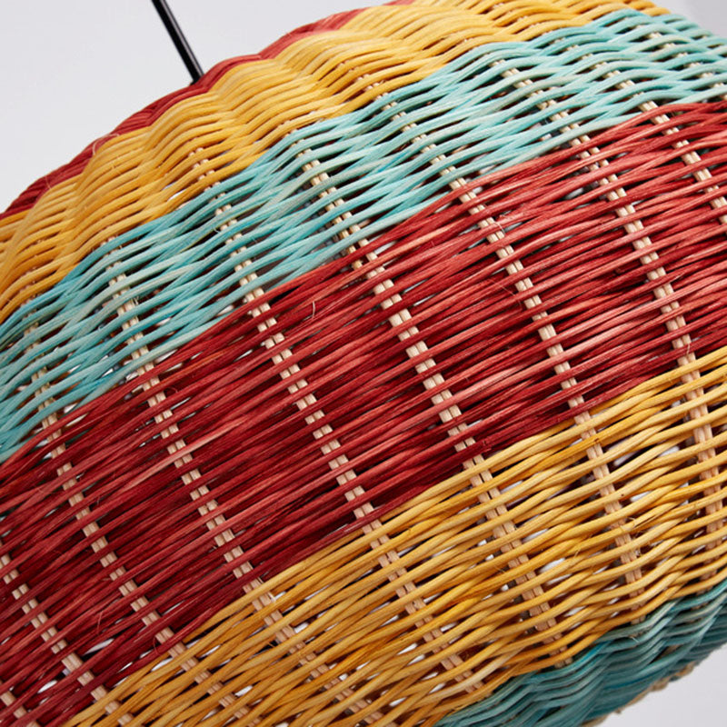 Hand-Woven Rattan Ceiling Suspension Lamp Asian 1 Head Multi-Colored Pendant Light Fixture