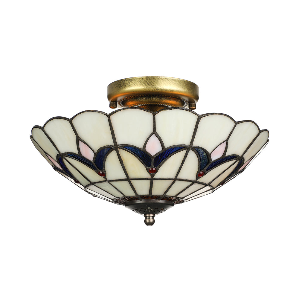 Living Room Ceiling Lights Rustic Style 10"/12" Inch Dome Flush Mount Light Fixture with Jewel Decoration in White/Beige/Blue/Clear