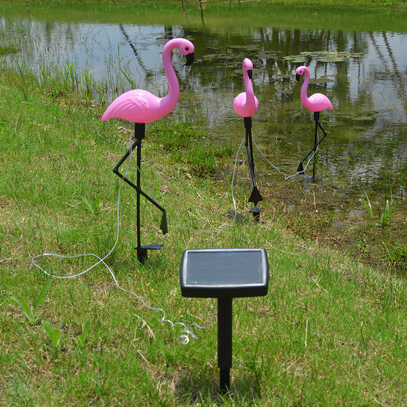 Flamingo Shaped LED Stake Light Decorative Plastic Pink Solar Landscape Lighting for Courtyard