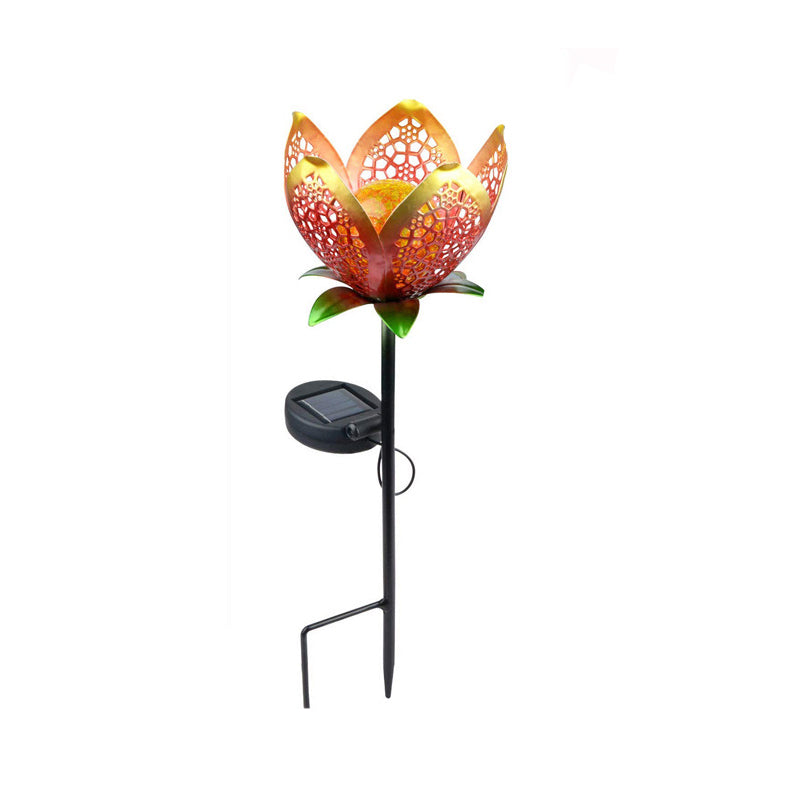 Red Flower-Shaped LED Lawn Lighting Artistic Metal Solar Stake Light for Courtyard