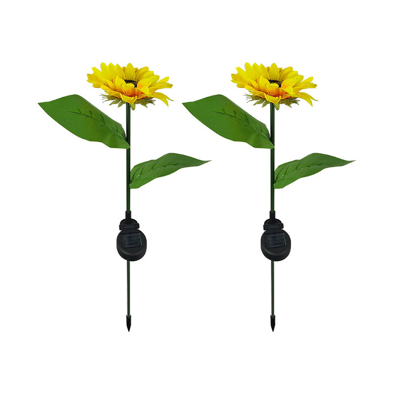 Plastic Sunflower LED Stake Light Contemporary Yellow Solar Lawn Lighting for Pathway