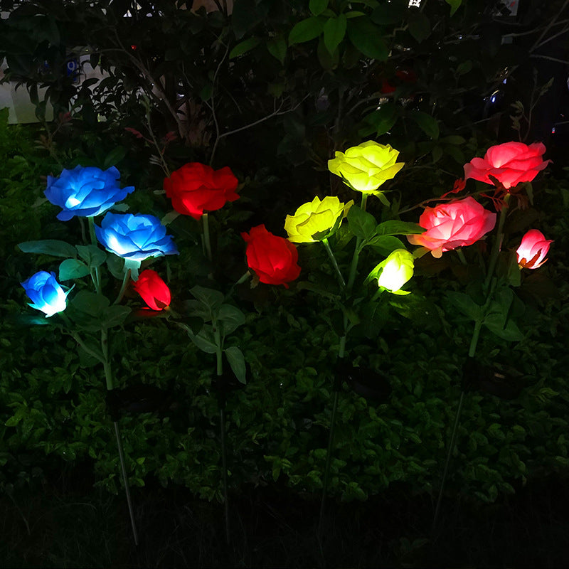 Rose Bouquet LED Lawn Lighting Decorative Plastic Courtyard Solar Landscape Light