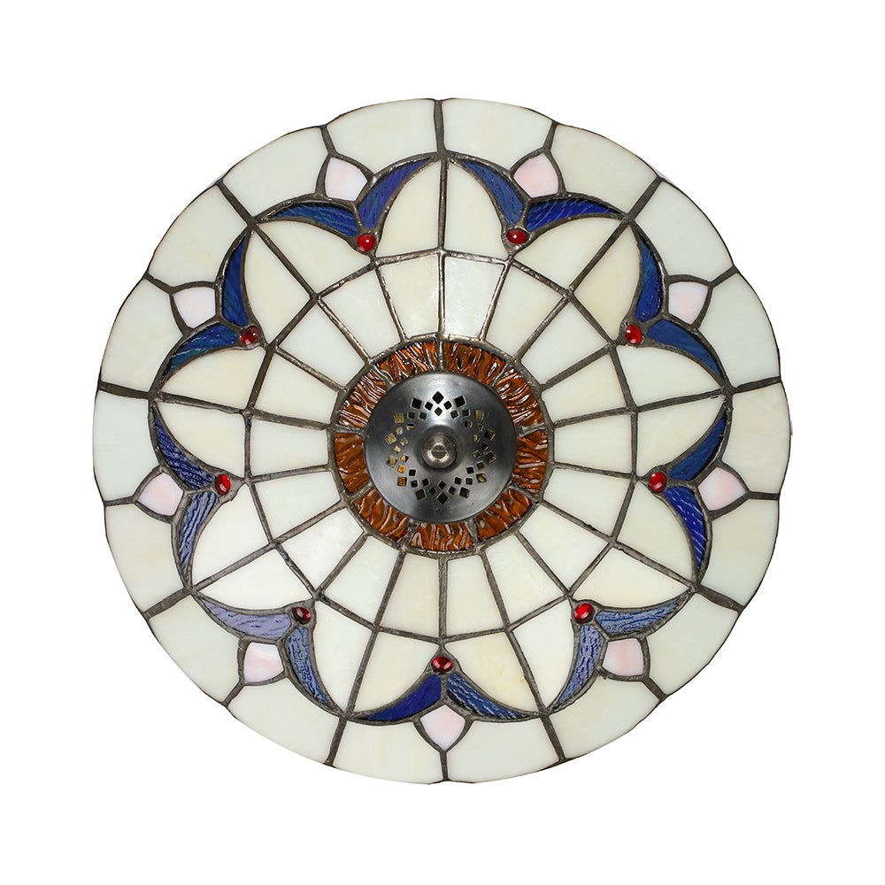 Living Room Ceiling Lights Rustic Style 10"/12" Inch Dome Flush Mount Light Fixture with Jewel Decoration in White/Beige/Blue/Clear