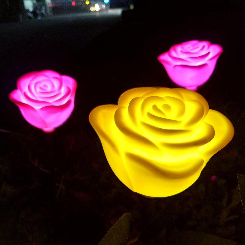 Plastic Rose Shaped LED Lawn Light Art Decor White Solar Ground Lighting for Garden
