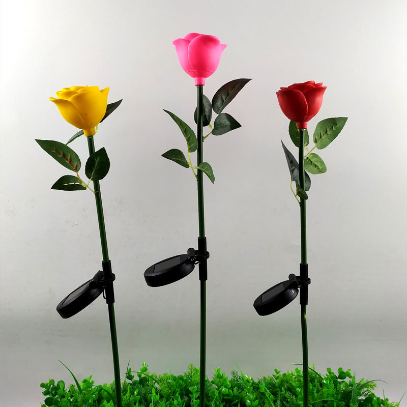 Plastic Rose Shaped LED Lawn Light Art Decor White Solar Ground Lighting for Garden