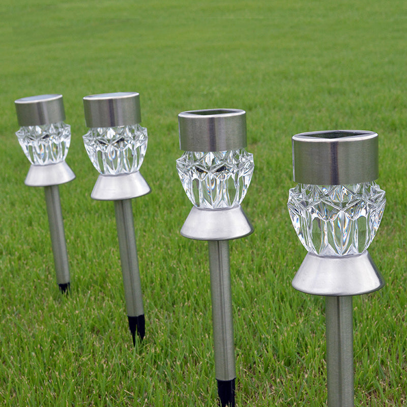 Tapered Backyard LED Stake Light Stainless-Steel Modern Solar Lawn Lighting with Plastic Decor, Clear