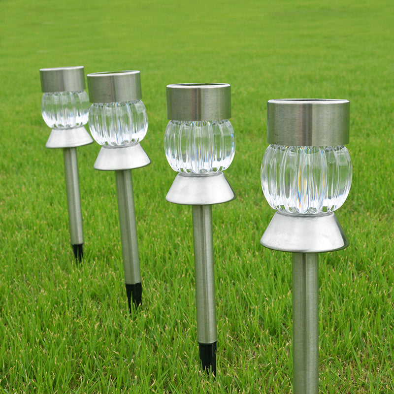Tapered Backyard LED Stake Light Stainless-Steel Modern Solar Lawn Lighting with Plastic Decor, Clear