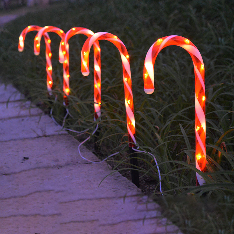 Plastic Candy Cane Solar Ground Lighting Decorative Red LED Landscape Light for Backyard