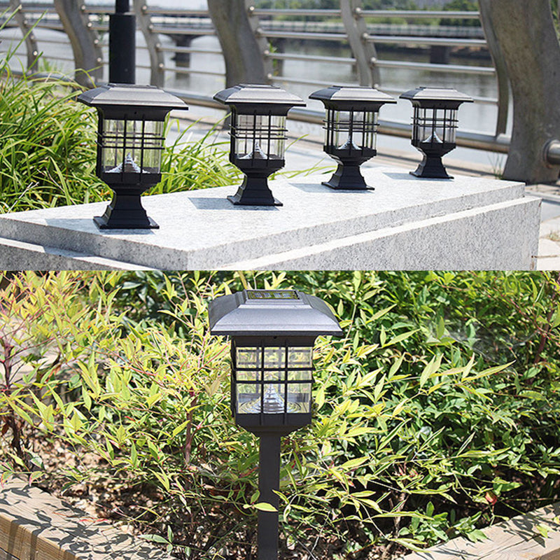 House Shaped Courtyard Solar Ground Light Plastic Vintage LED Stake Lighting in Black