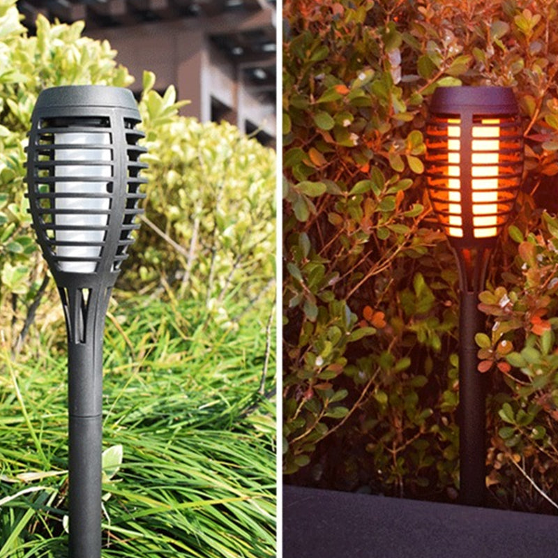 Decorative Torch Shaped LED Stake Light Plastic Pathway Solar Lawn Lighting, Black