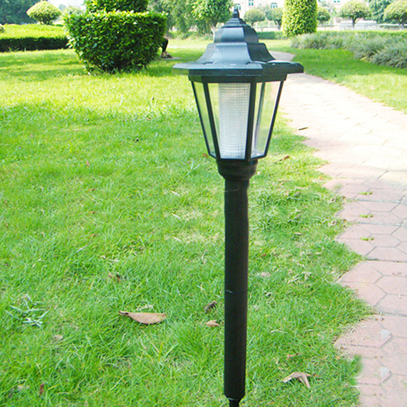 Black Hexagonal LED Outdoor Mosquito Lamp Vintage Plastic Solar Stake Lighting for Garden