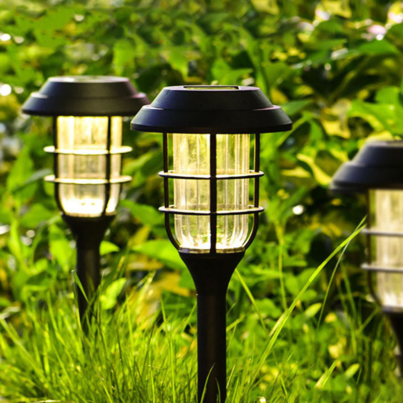Decorative Caged Pin LED Lawn Lighting Plastic Courtyard Solar Stake Light in Black