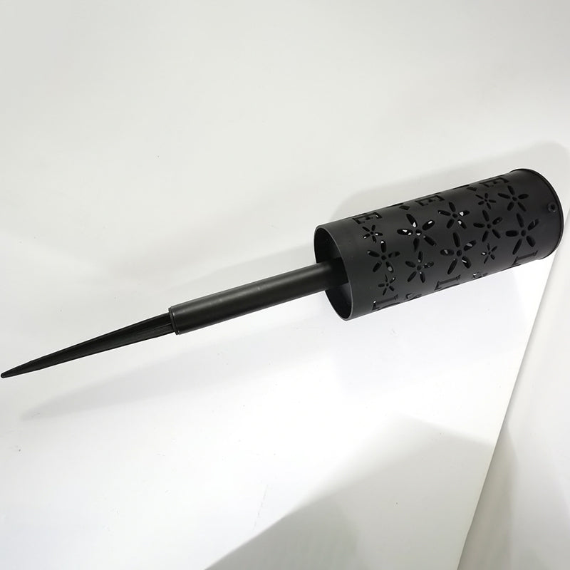 Cylinder Plastic LED Lawn Lighting Artistic Black Hollow out Solar Stake Light for Backyard