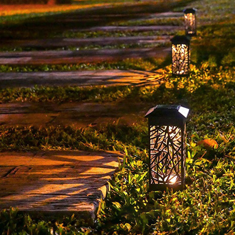 Black House Hollow out LED Stake Light Modern Plastic Solar Lawn Lighting for Garden