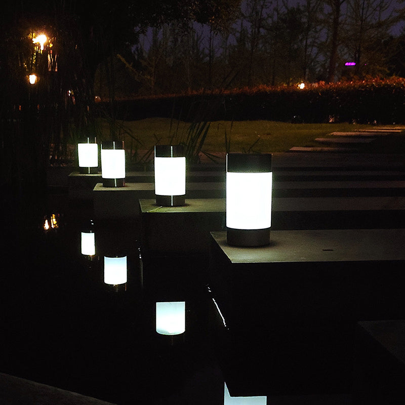 Plastic Cylinder Solar Ground Lighting Contemporary Black LED Landscape Light for Backyard