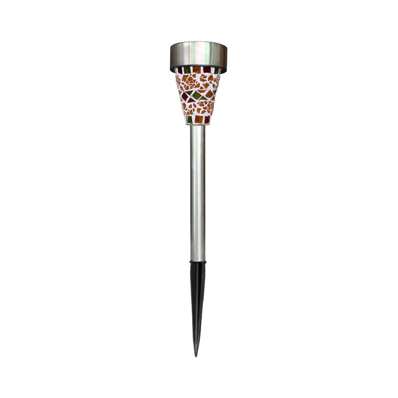 Conical Shaped Courtyard LED Stake Light Mosaic Glass Modern Solar Ground Lighting