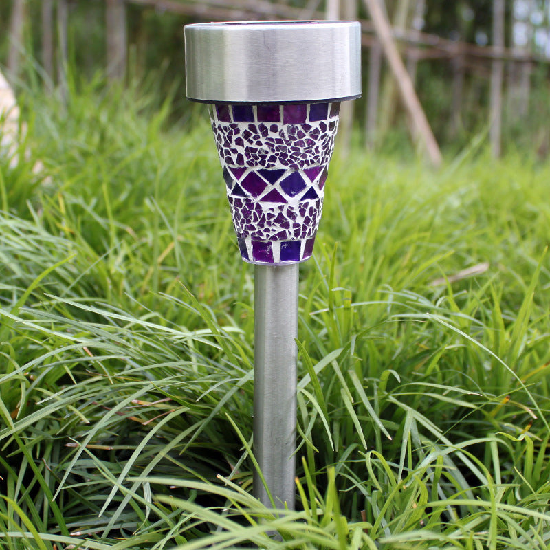 Conical Shaped Courtyard LED Stake Light Mosaic Glass Modern Solar Ground Lighting