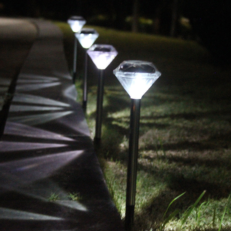 Diamond Shaped LED Lawn Lighting Artistic Plastic Pathway Solar Stake Light in Clear