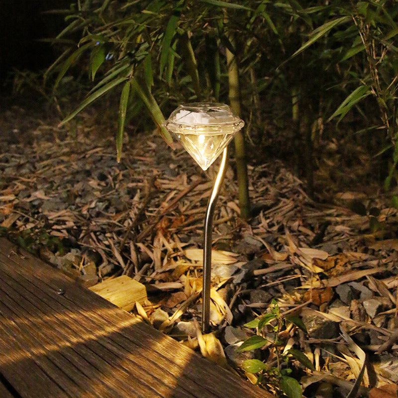 Acrylic Diamond Shaped LED Lawn Lighting Artistic Clear Solar Stake Light for Courtyard