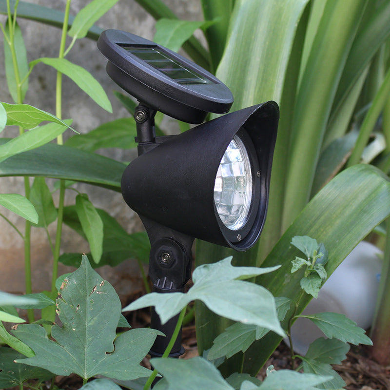 Tapered Shape Plastic LED Stake Spotlight Modern Black Solar Lawn Lighting for Backyard
