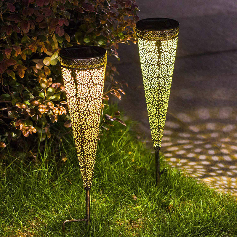 Tapered Garden LED Landscape Light Metal Artistic Solar Ground Light for Pathway, Gold