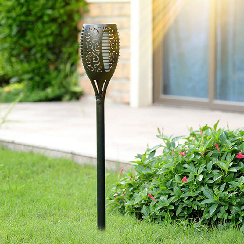 Vintage Torch Shaped LED Stake Light Plastic Outdoor Solar Lawn Lighting in Black