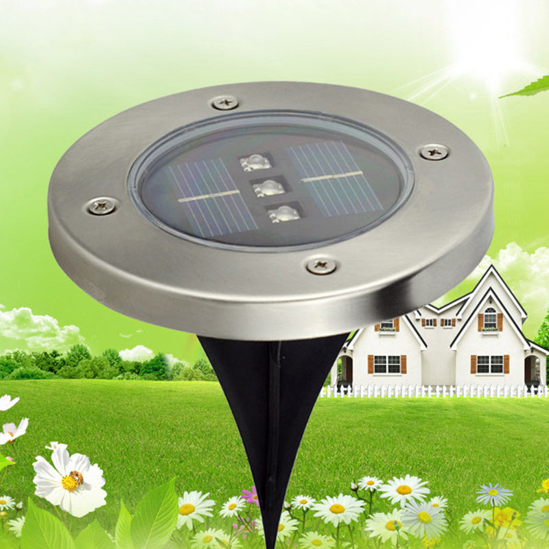 Black Round Solar Ground Lighting Contemporary Metal LED Underground Light for Garden