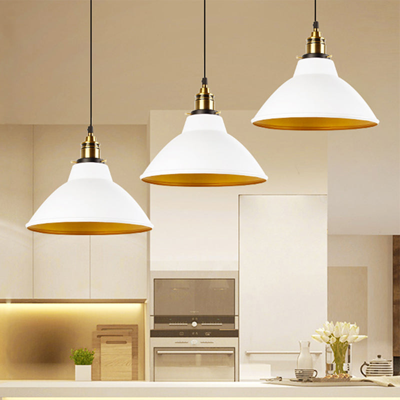 Dome Metal Light Industrial Industrial Single Bulb Sala de estar colgando Luz de luz en negro/blanco/dorado