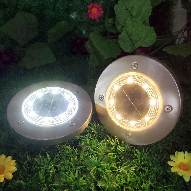 Round Backyard Solar Ground Lighting Metal Minimalist LED Underground Light in Black