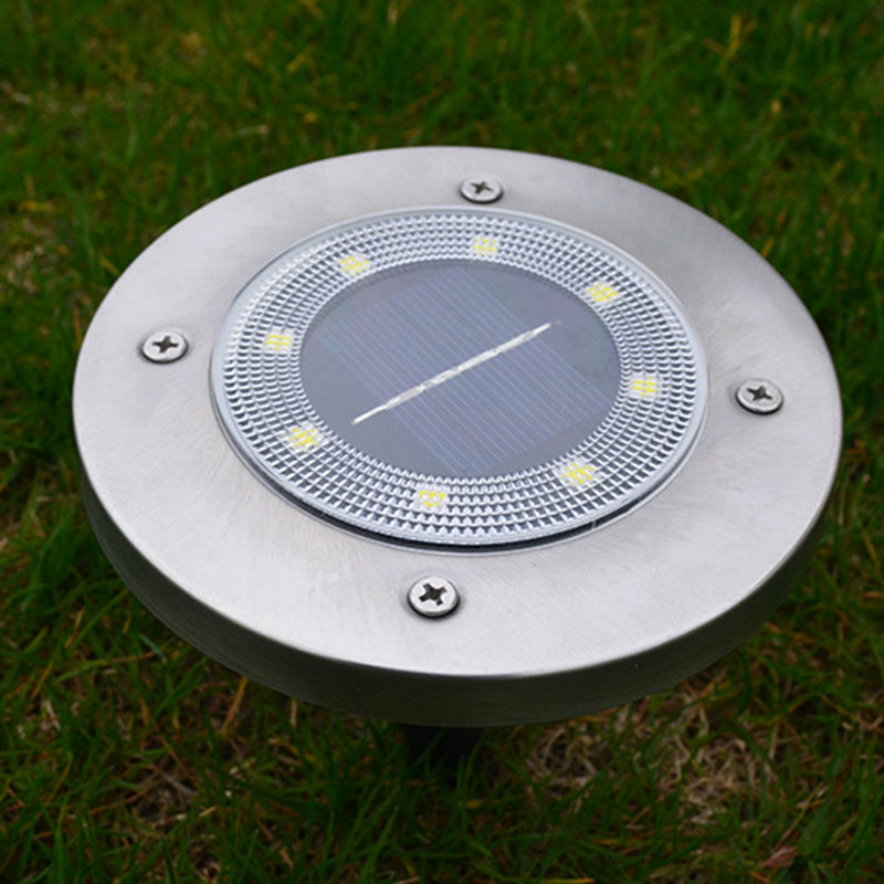 Round Backyard Solar Ground Lighting Metal Minimalist LED Underground Light in Black