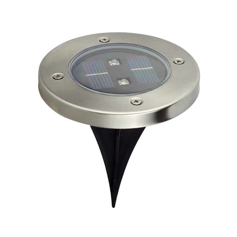 Retro Round Shaped LED Stake Light Metal Courtyard Solar Powered Buried Lighting, Black