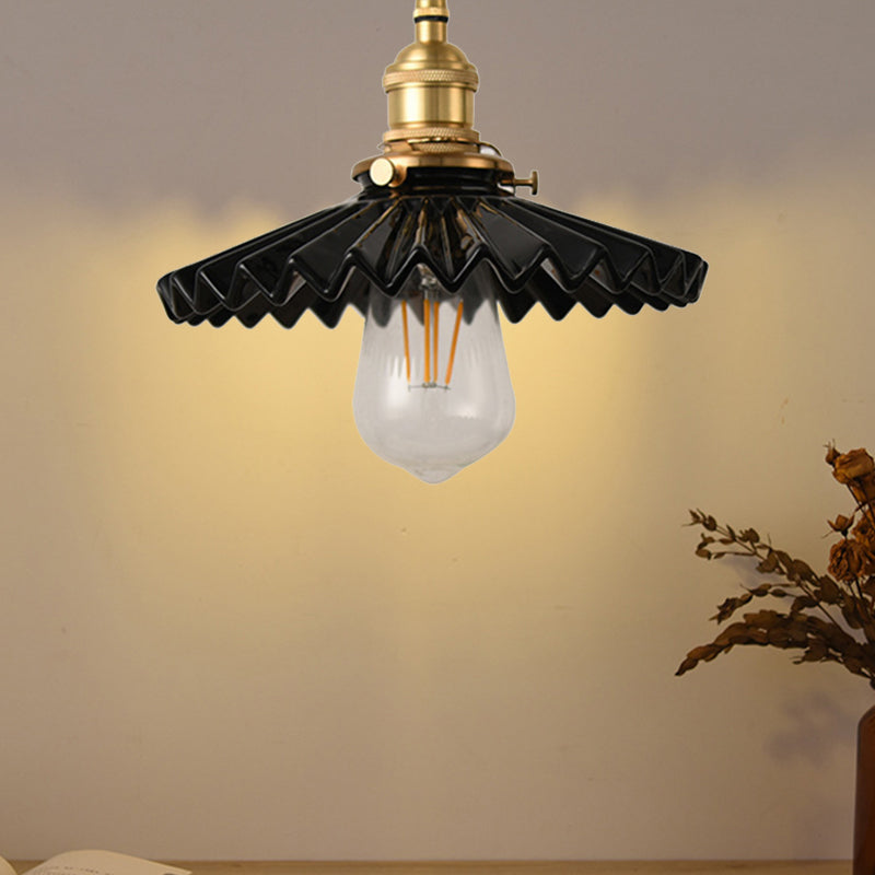 Assicatore di ferro da parasole a sospensione Lumo vintage Vintage Single Light Dining Room Hanging Lampada in nero/bianco