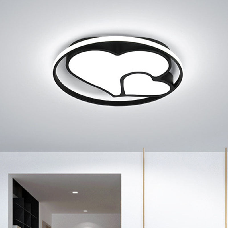 Heart Flush Ceiling Light Contemporary Metal Bedroom LED Flush Mount Lighting Fixture in Black