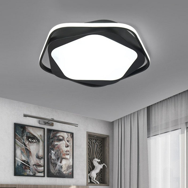 Minimalist Pentagon LED Flush Mount Metal Bedroom Flushmount Ceiling Light in Black