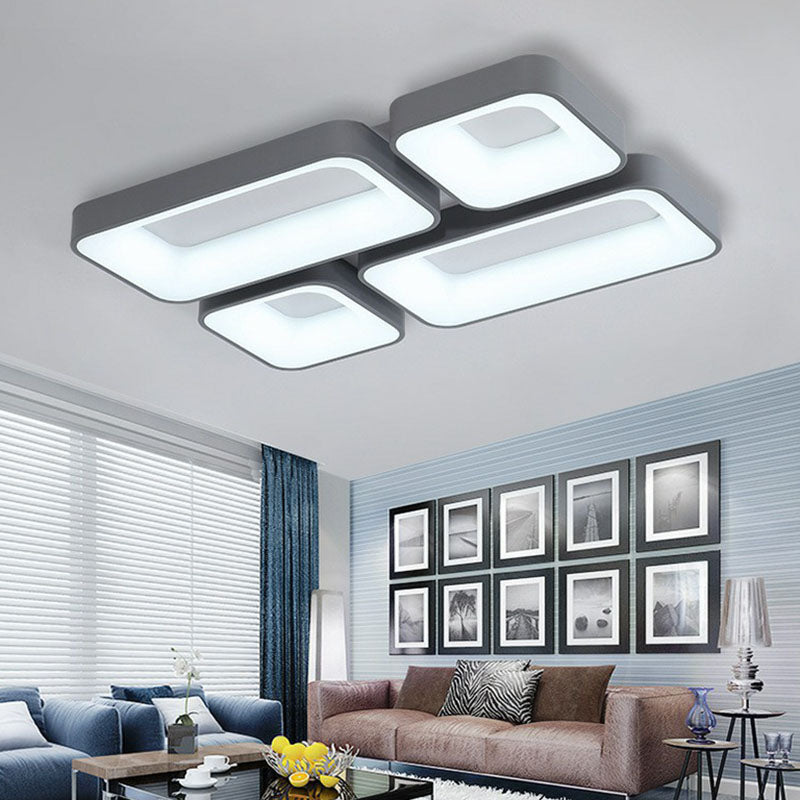 Quadrilaterale Vorm LED Flush Mount Licht Eenvoudige Metalen Slaapkamer Splicing Plafond Licht Flush Mount in Grijs