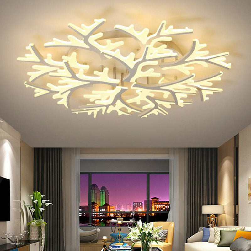 White Snowflake Semi Flush Mount Lighting Minimalist Acrylic LED Flush Mount Fixture for Living Room