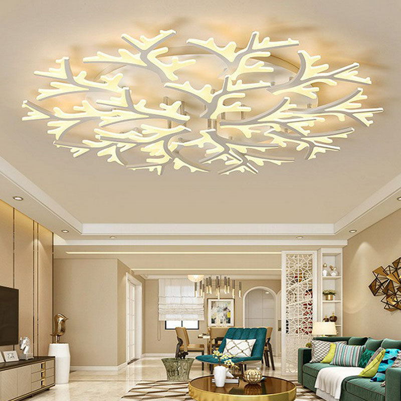 White Snowflake Semi Flush Mount Lighting Minimalist Acrylic LED Flush Mount Fixture for Living Room