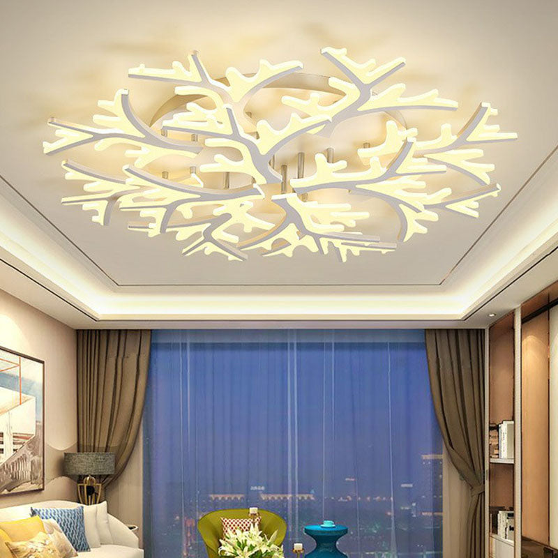 White Snowflake Semi Flush Mount Lighting Minimalist Acrylic LED Flush Mount Fixture for Living Room