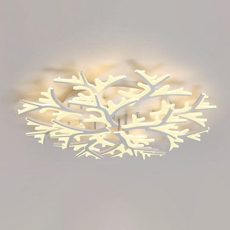 White Snowflake Semi Flush Mount Lighting Minimalist Acrylic LED Flush Mount Fixture for Living Room
