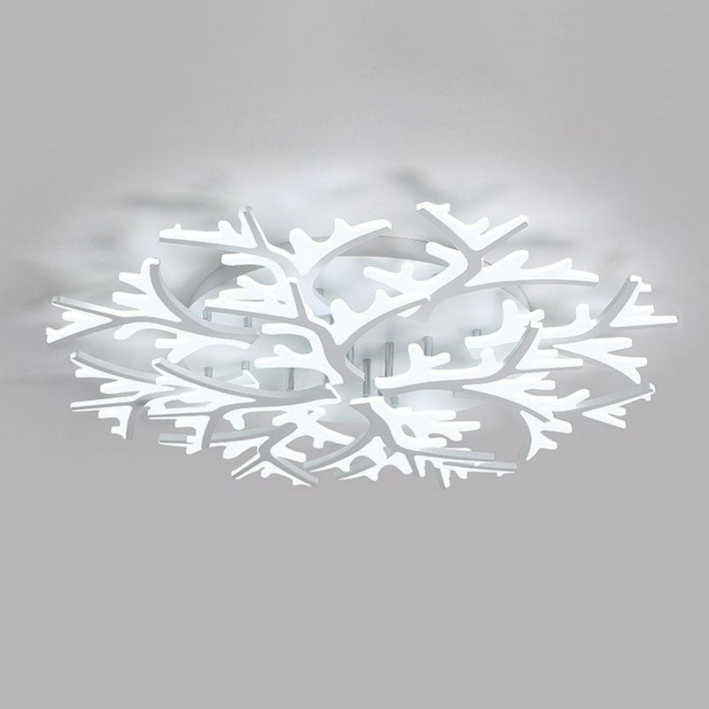 White Snowflake Semi Flush Mount Lighting Minimalist Acrylic LED Flush Mount Fixture for Living Room