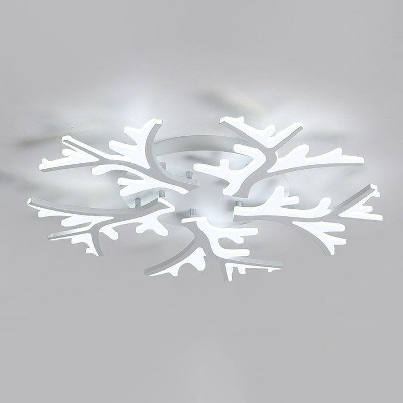 White Snowflake Semi Flush Mount Lighting Minimalist Acrylic LED Flush Mount Fixture for Living Room