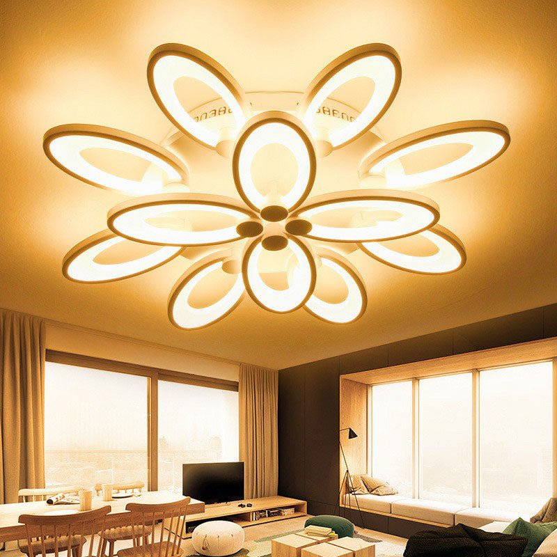 Elliptical LED Semi Flush Mount Modern Acrylic White Flushmount Ceiling Light for Living Room