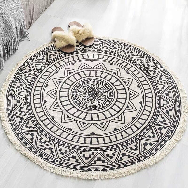 Boho Mandala Area Rug Multicolor Cotton Rug Pet Friendly Carpet for Bedroom