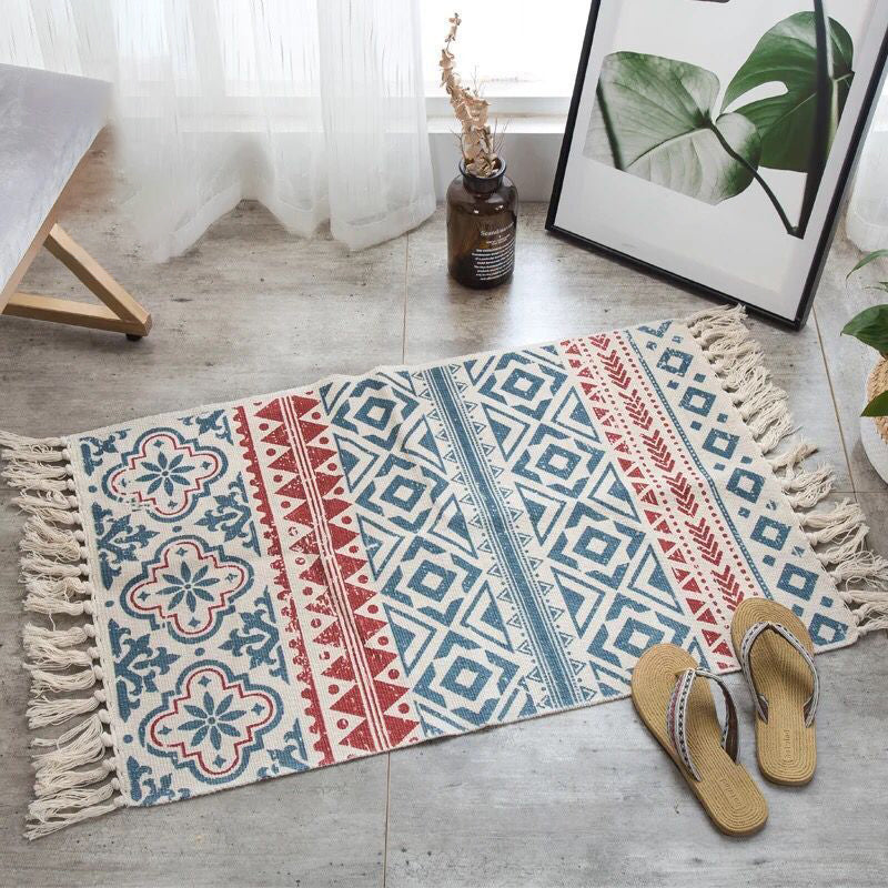 Boho Chic Bedroom tapis multi-couleurs Géométrique Modèle Tapis en coton Tapis de lavage avec franges à glands