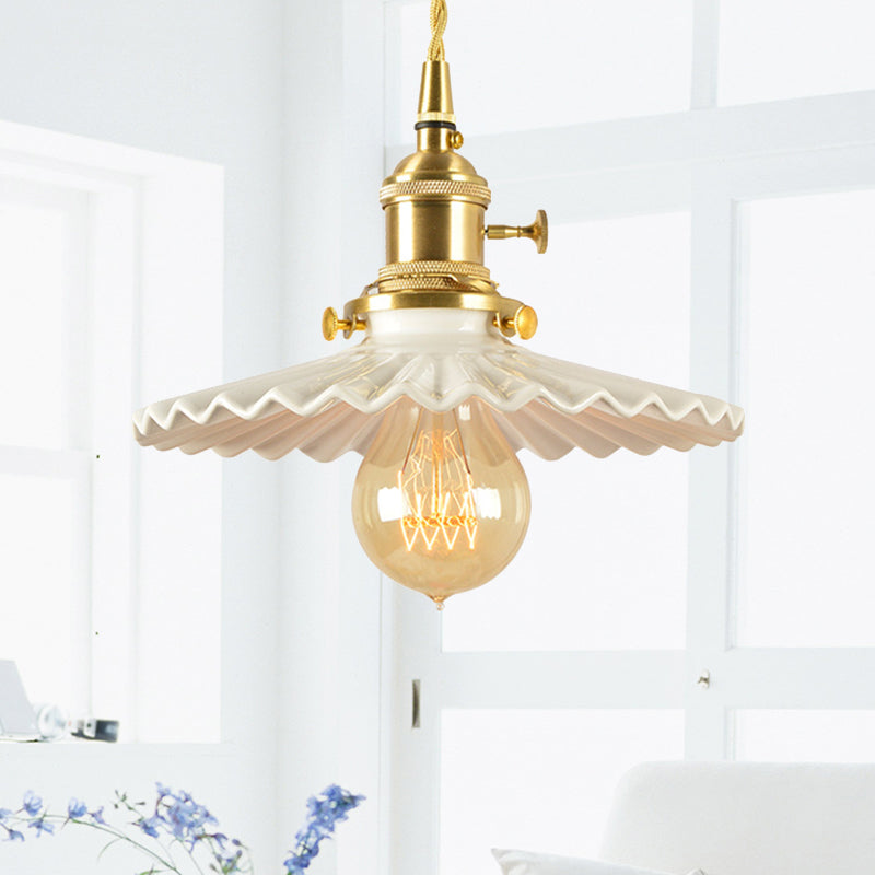 Schäbige Schatten Eisendecke Anhänger Leicht Retro 1 Kopf Wohnzimmer Hanging Lampe in Weiß