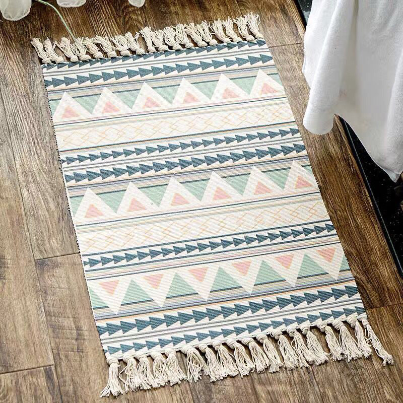 Uniek geometrisch tapijt multicolor eclectisch tapijt katoenen huisdiervriendelijk tapijt met kwastje voor grote kamer