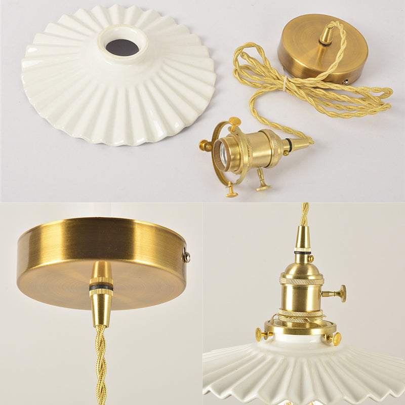 Schäbige Schatten Eisendecke Anhänger Leicht Retro 1 Kopf Wohnzimmer Hanging Lampe in Weiß